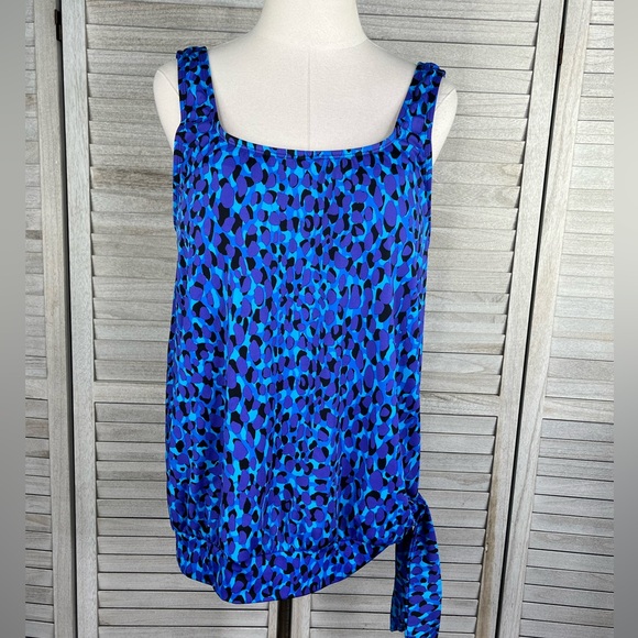 SWIMSUITS FOR ALL Side Tie Blouson Tankini Top Blue/Multi-16 - Picture 1 of 2